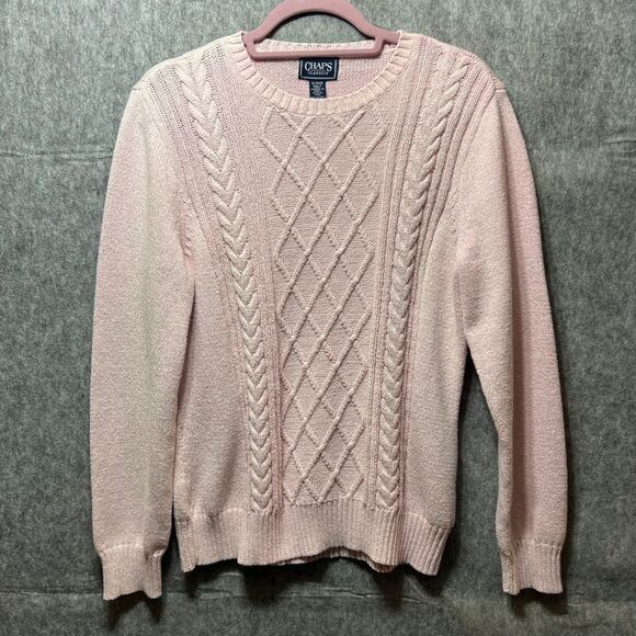Vintage Chaps Classics Sweater XL Pink Y2K Metallic‎ Cable Knit Cozy Pullover - Picture 1 of 5